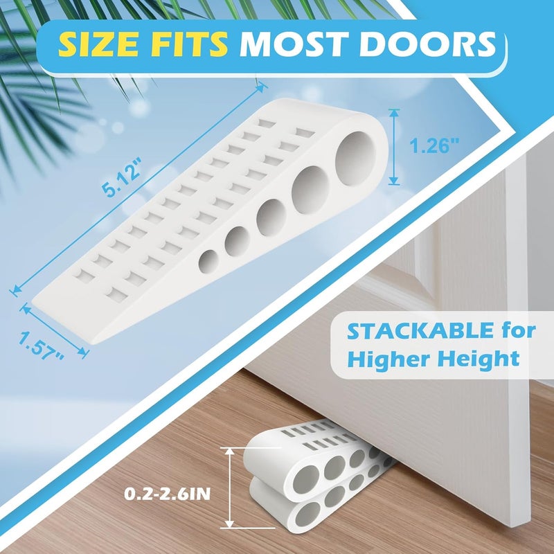 HELEMAN Rubber Door Stoppers for Bottom of Door - 4 Pack Door Stop Wedge with Holder Heavy Duty Doorstop for Home Office Classroom Garage Stackable on Multi Floor Carpet Concrete Tile Linoleum & Wood White - Image 4